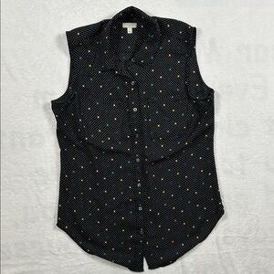 Talbots Polka Dot Blouse Small Black Sleeveless Colorful Classic Top